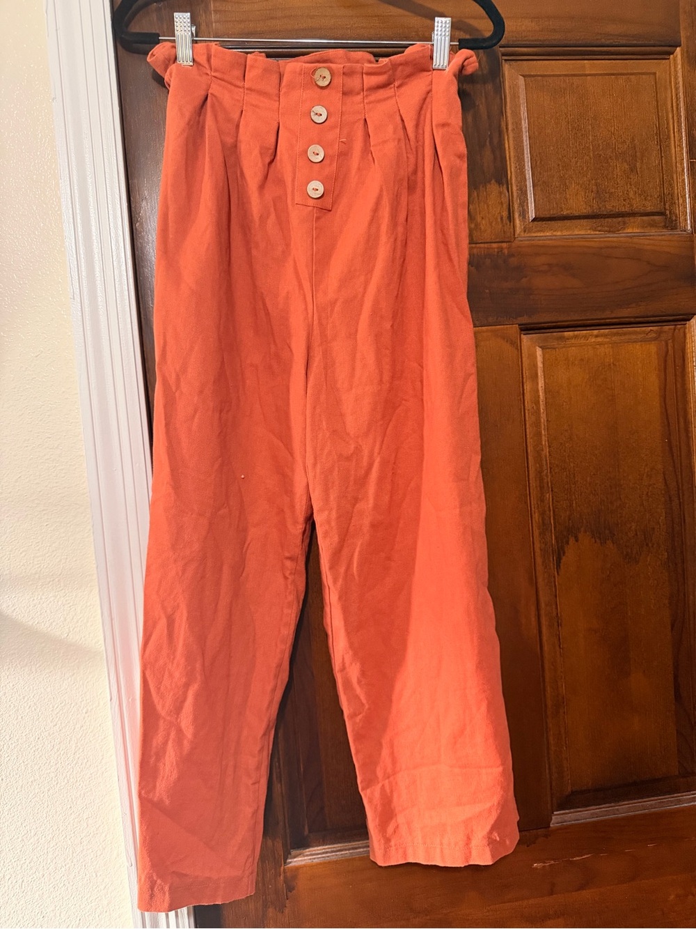 High-Waist Paperbag women Pants in rust orange